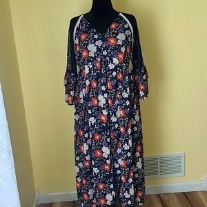 Chiffon Cottagecore Black Lace Maxi Dress NEW